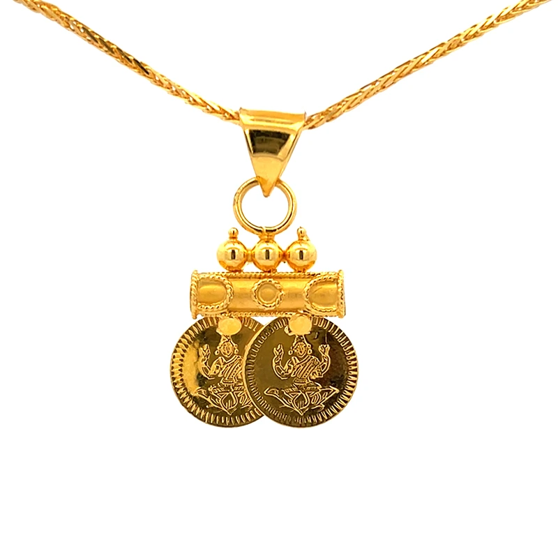 Goddess Laxmi Round Coin Pendant 22K Yellow gold