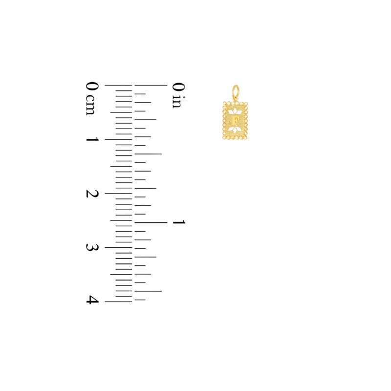 22K Yellow Gold Letter F Rectangular Cutout Patterned Pendant