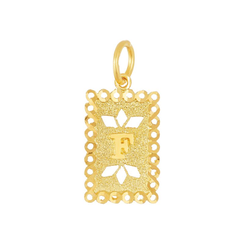 22K Yellow Gold Letter F Rectangular Cutout Patterned Pendant