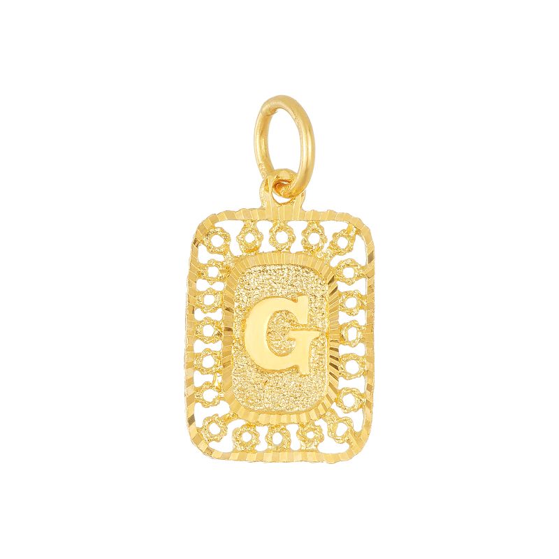 22K Yellow Gold Letter G Rounded Rectangular Cutout Pattern Pendant