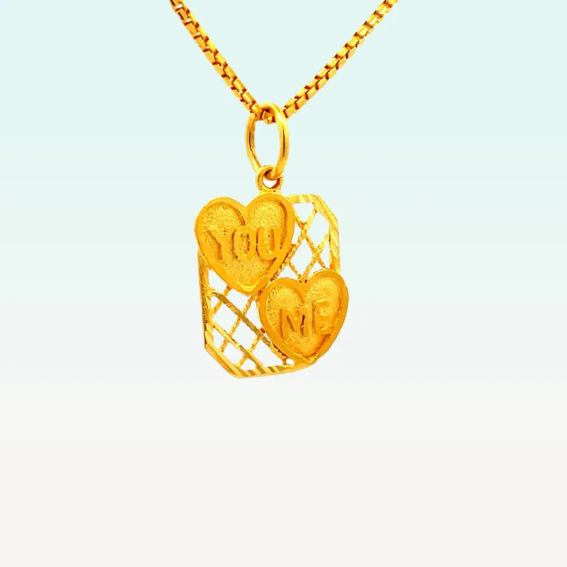 Yellow Gold YOU & ME Heart Lattice Charm pendant