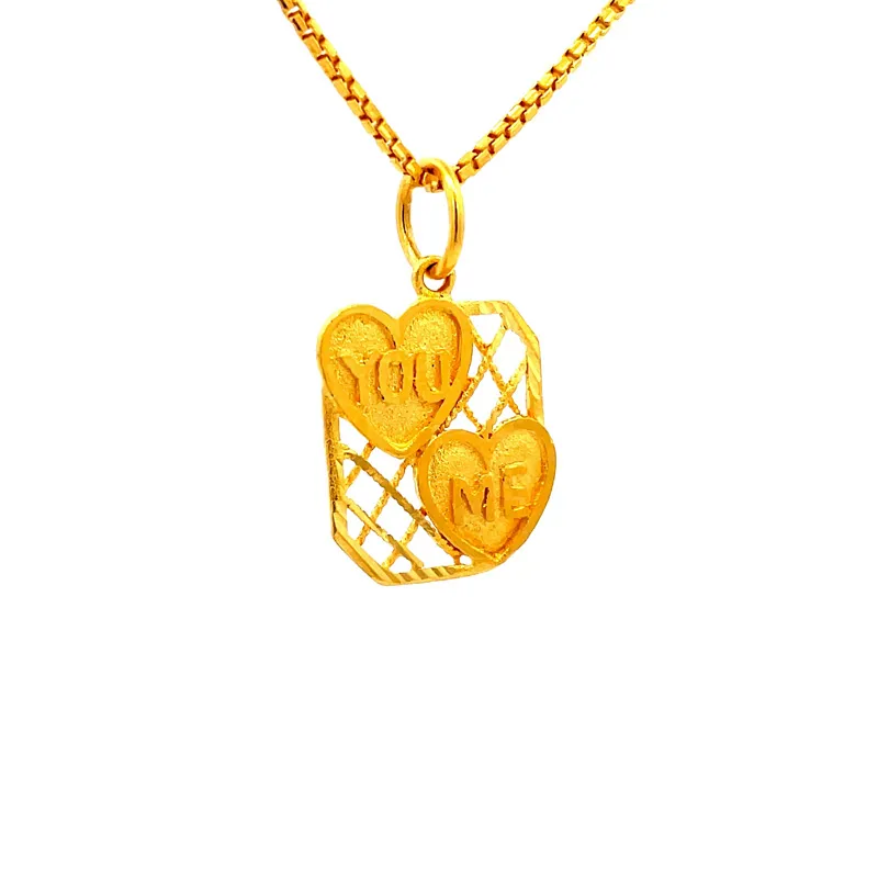 Yellow Gold YOU & ME Heart Lattice Charm pendant