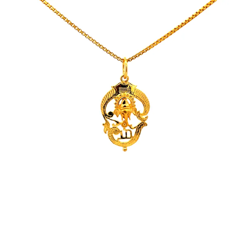 Religious Ganesha Yellow Gold Filigree Pendant