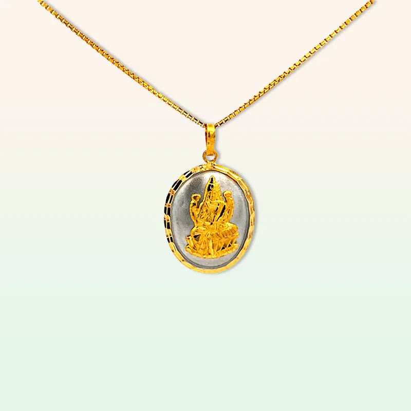 Goddess Laxmi pendant in 22K gold - Oval
