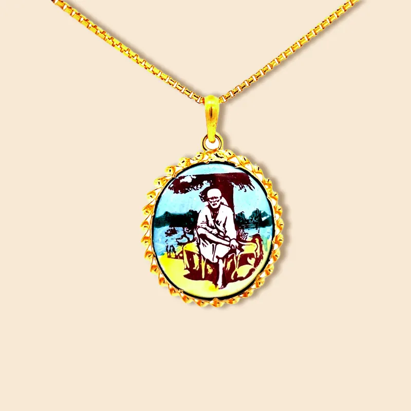 Yellow Gold Shirdi Sai Baba Enameled Devotional Pendant
