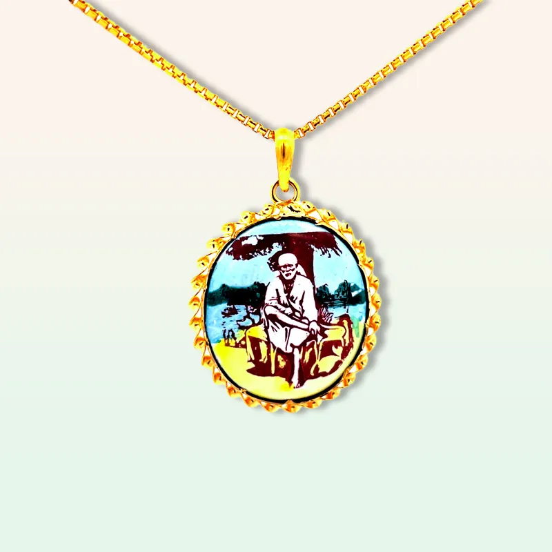 Yellow Gold Shirdi Sai Baba Enameled Devotional Pendant