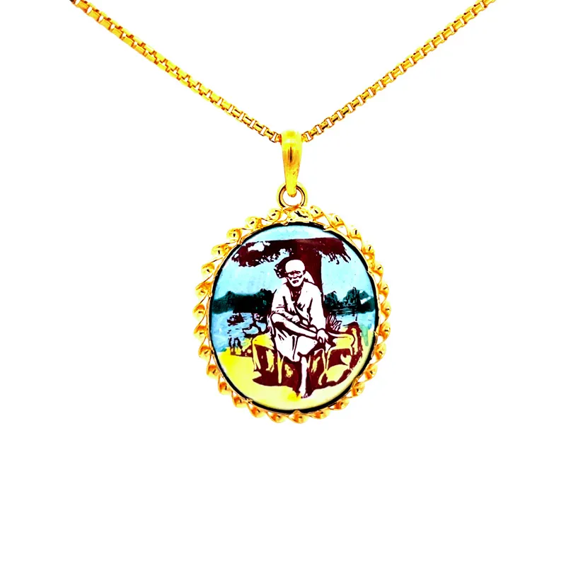 Yellow Gold Shirdi Sai Baba Enameled Devotional Pendant