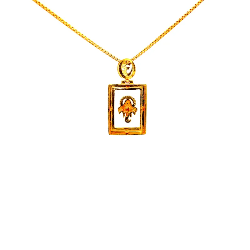 Yellow Gold Rectangular Frame Pendant of Lord Ganesh