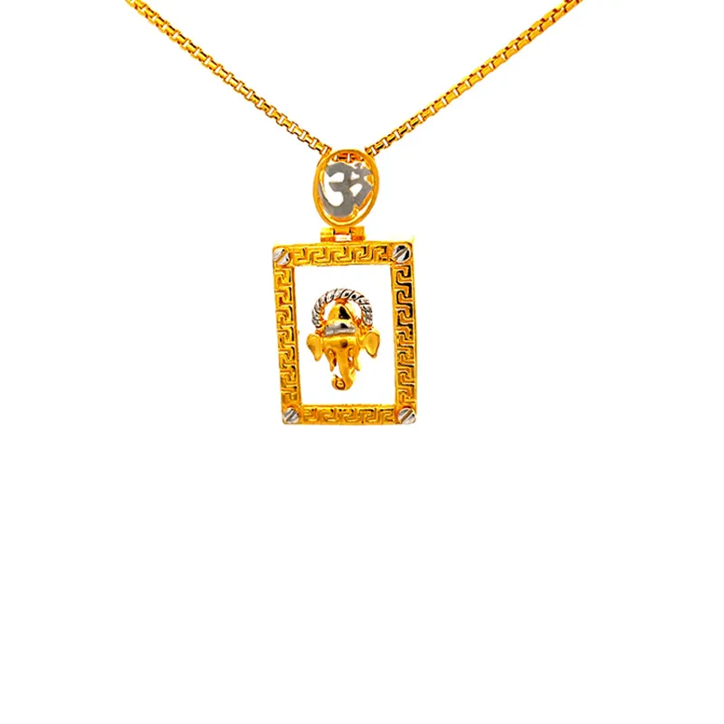 Yellow Gold Rectangular Frame Pendant of Lord Ganesh