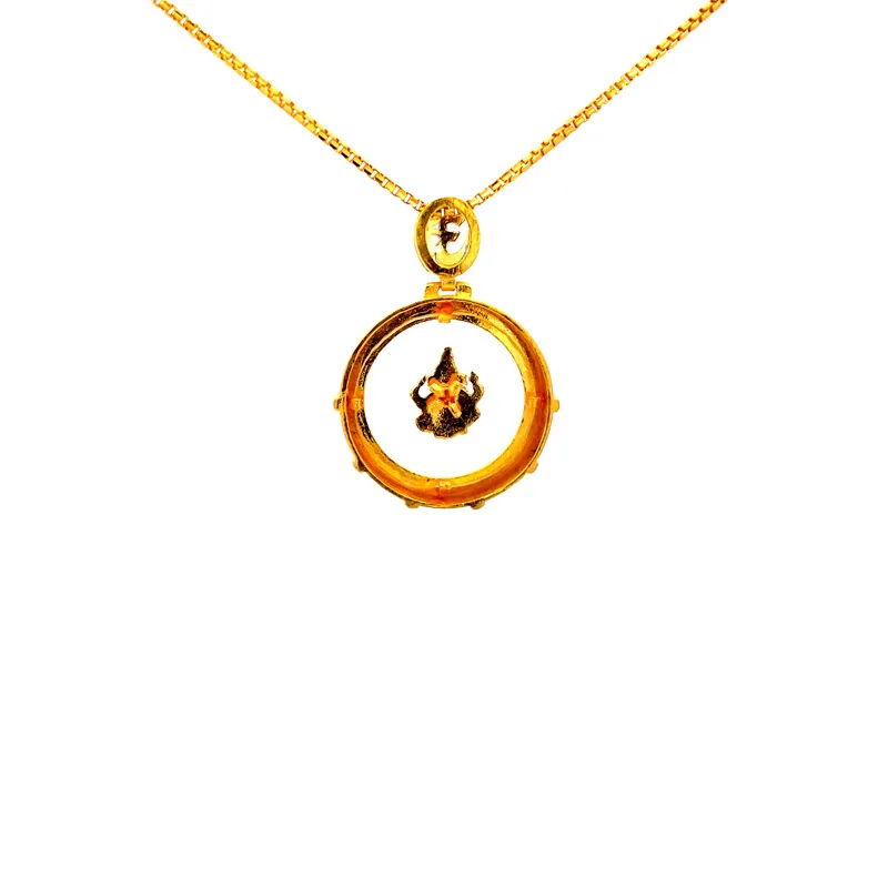 Lord Ganesha Floating Circular Pendant in Dual-Tone Yellow Gold