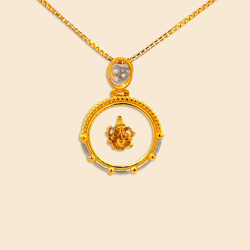 Lord Ganesha Floating Circular Pendant in Dual-Tone Yellow Gold