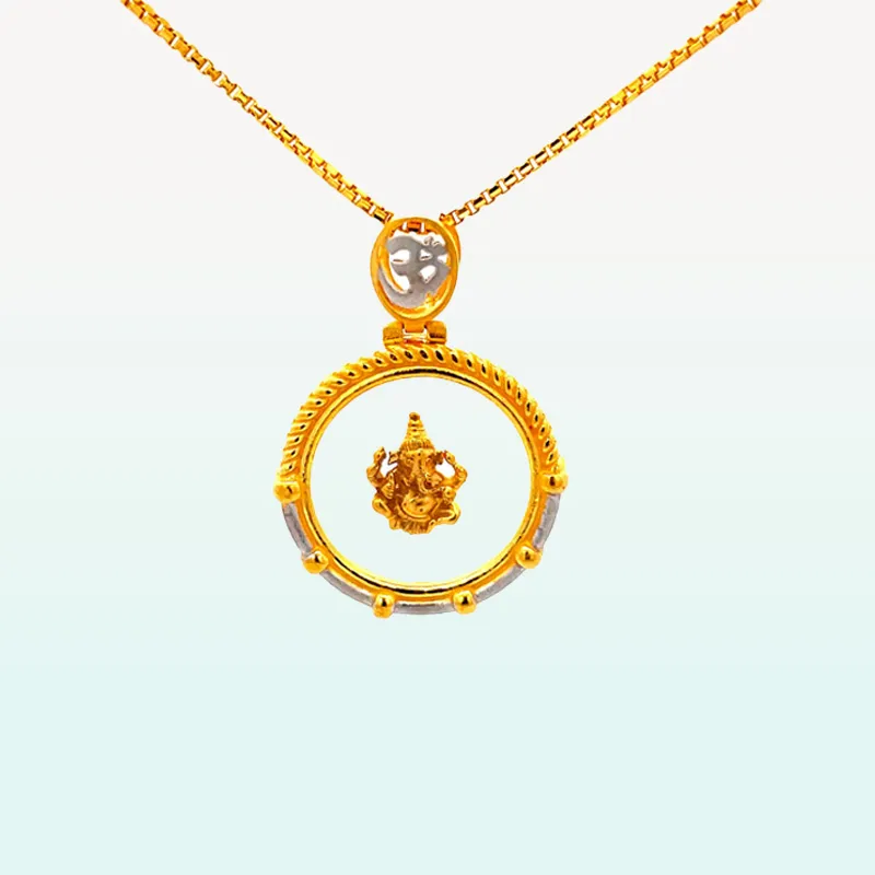 Lord Ganesha Floating Circular Pendant in Dual-Tone Yellow Gold