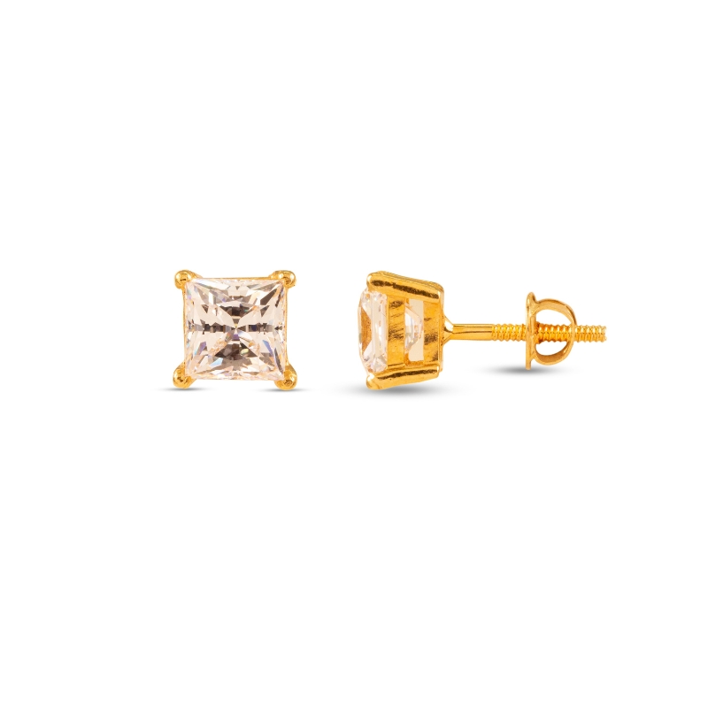 Elegant square Ear Studs in 22K Gold