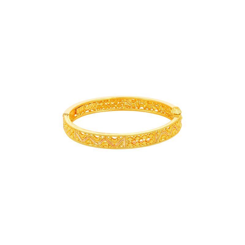 22K Yellow Gold Filigree Kada Bangle Bracelet