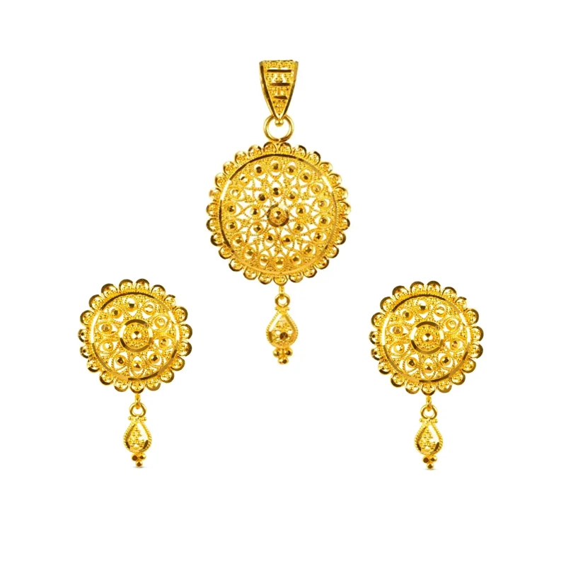 Floral Geometry Pendant Set in 22K Gold