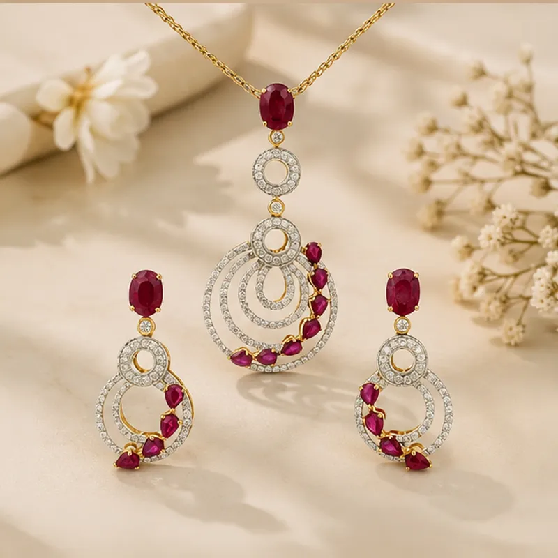 Ruby Diamond Pendant Set