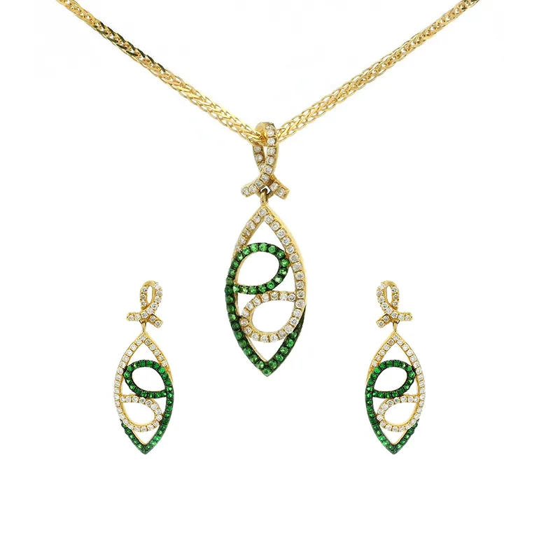 Tsavorite and Gold Diamond Pendant Set