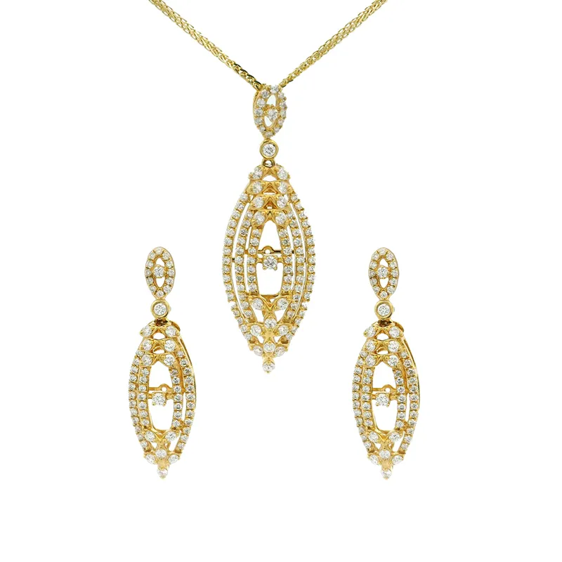 Elegant Gold and Diamond Pendant and Earrings