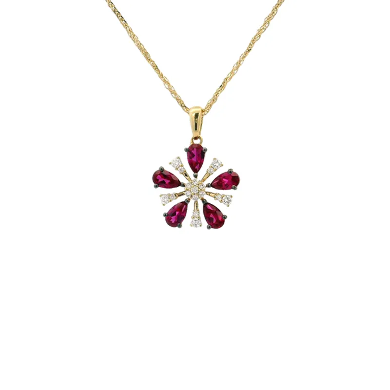 Floral Ruby Diamond Pendant Set