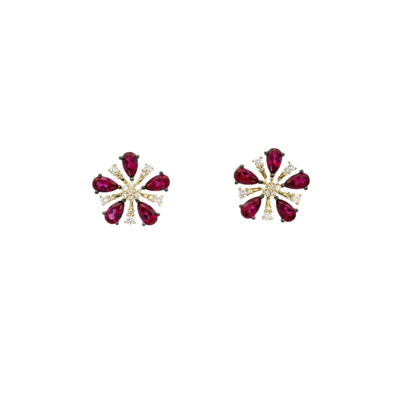 Floral Ruby Diamond Pendant Set