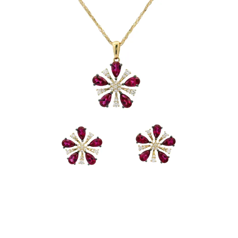 Floral Ruby Diamond Pendant Set