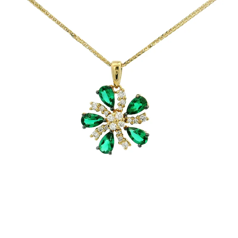 Emerald and Gold Diamond Pendant Set