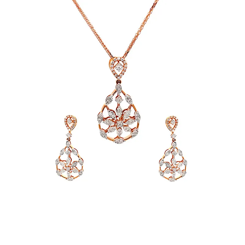 Floral Gold Diamond Pendant Set