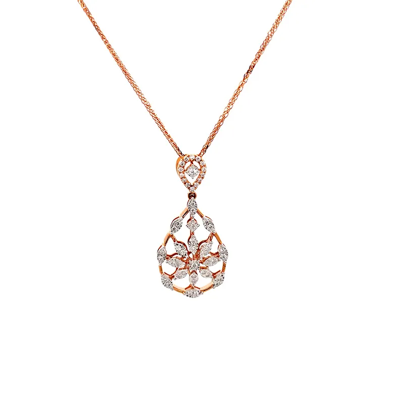 Floral Gold Diamond Pendant Set