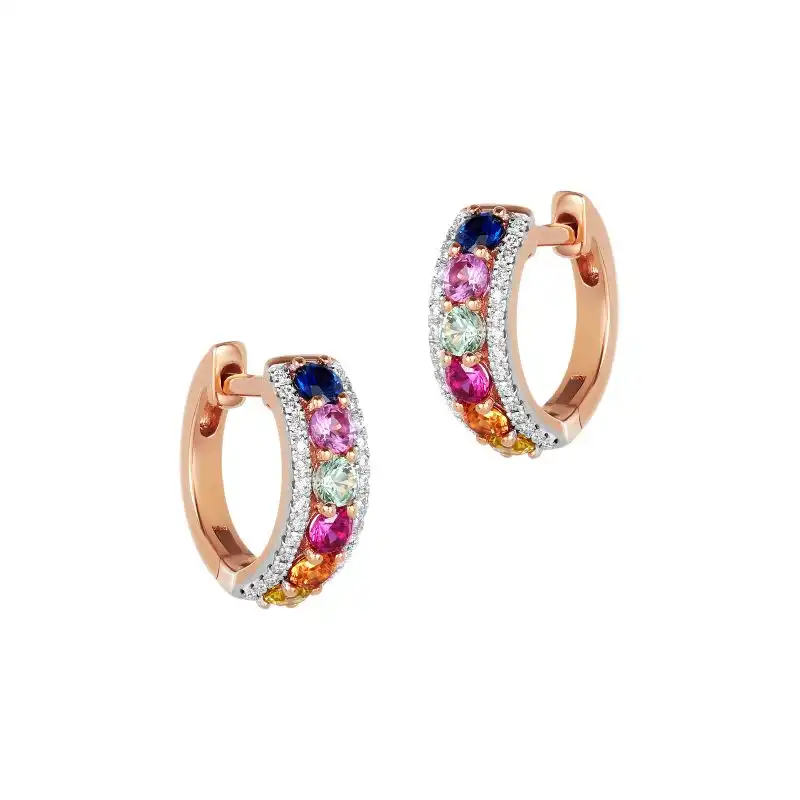 Rainbow inspired 18K Rose Gold Diamond Pendant & Earrings Set