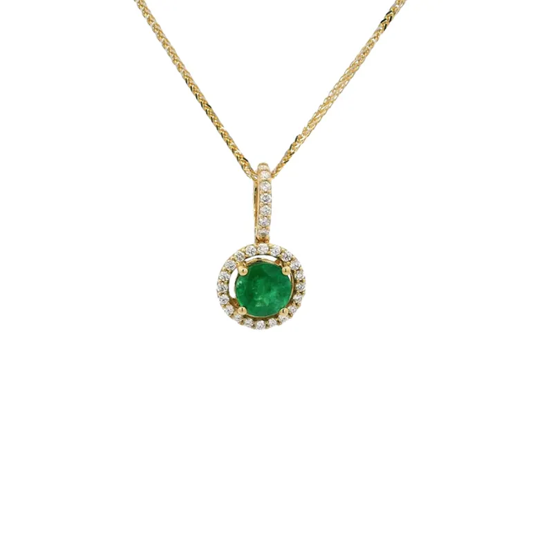 Round Emerald Diamond Pendant Set