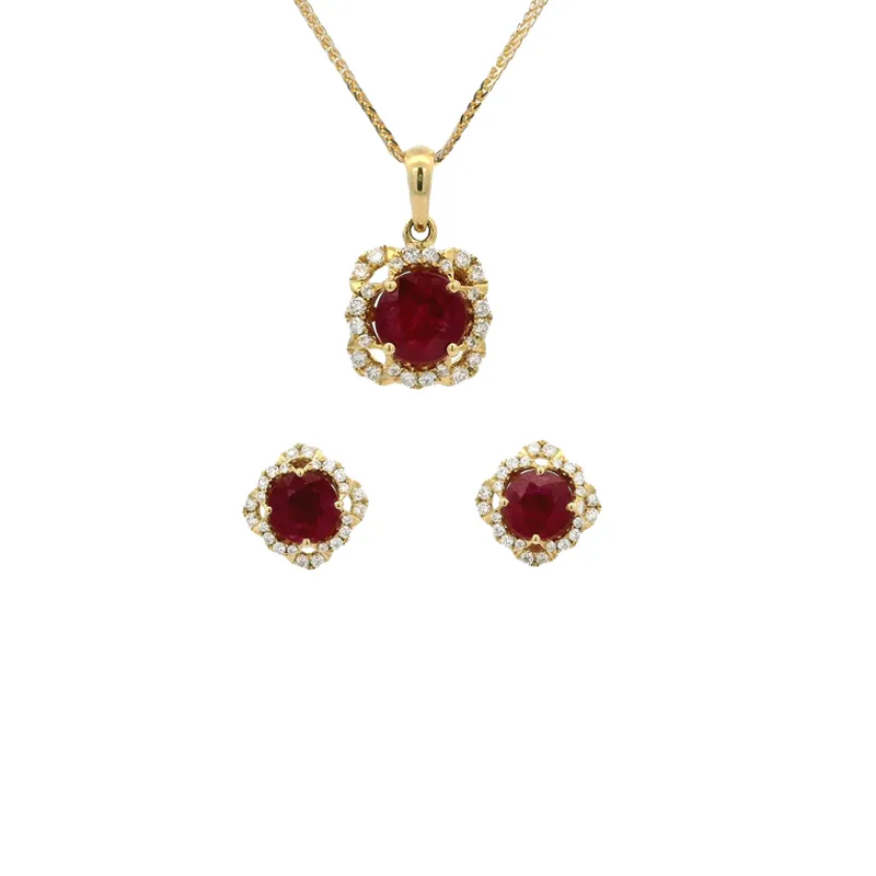 Elegant Ruby Diamond Pendant Set