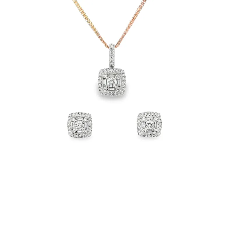 Square shaped Diamond Pendant Set