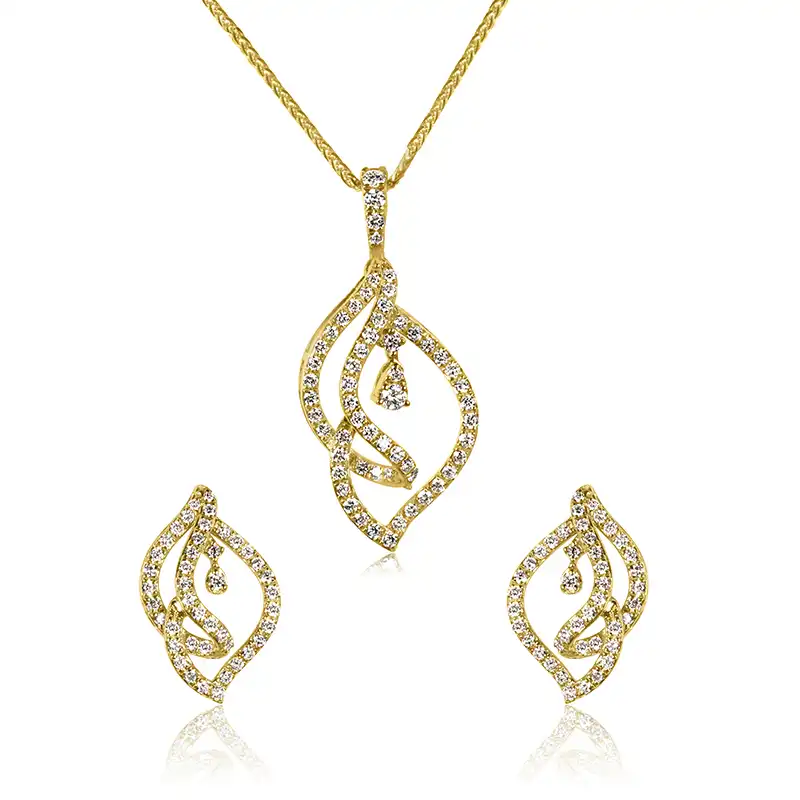 18K Gold Diamond Pendant and Earrings