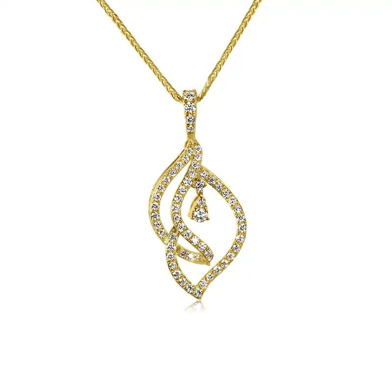 18K Gold Diamond Pendant and Earrings