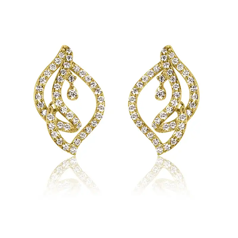 18K Gold Diamond Pendant and Earrings