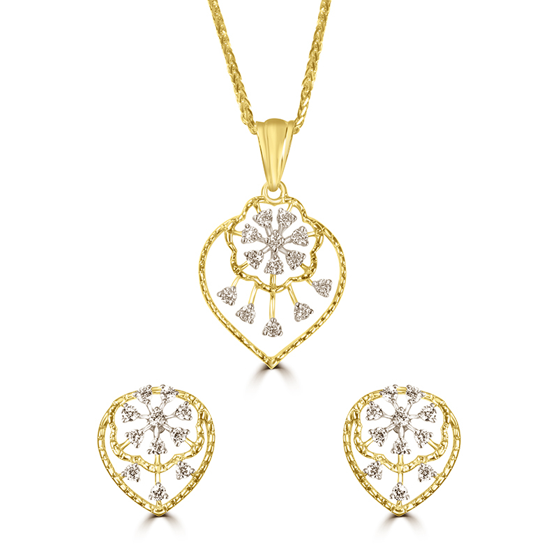 Floral Gold Diamond Pendant Set