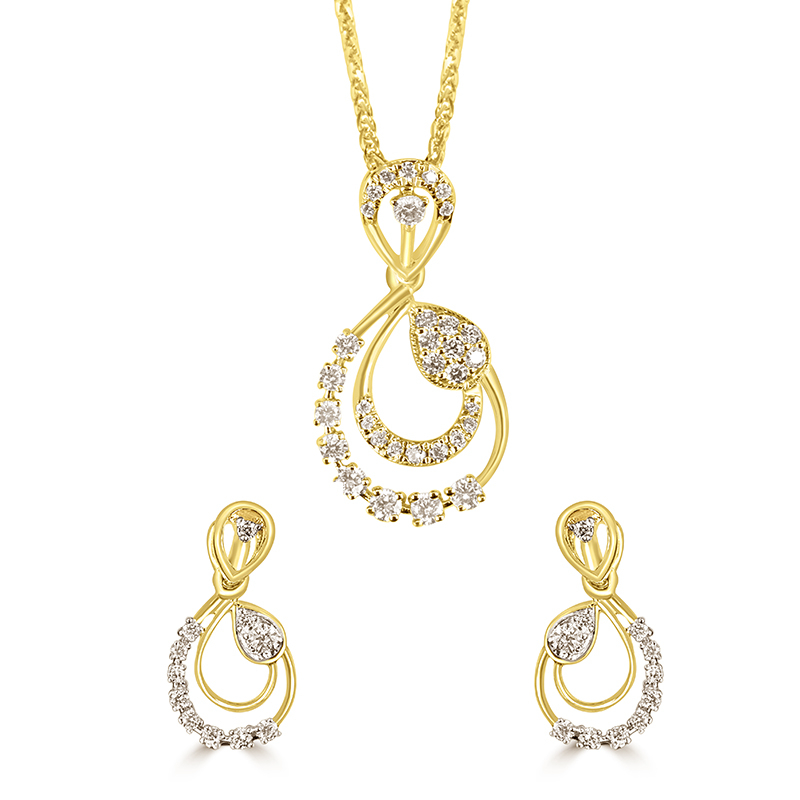 18K Gold Diamond Pendant & Earrings Set - 235-235-DPS173 in 3.100 Grams