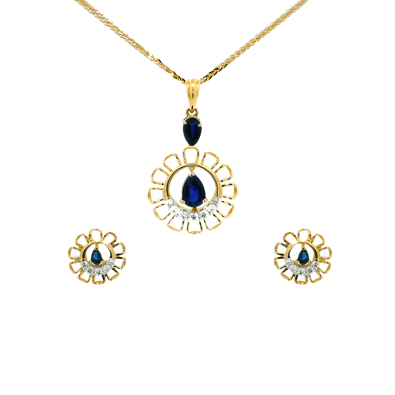 Celestial Blue Gold Diamond Pendant Set