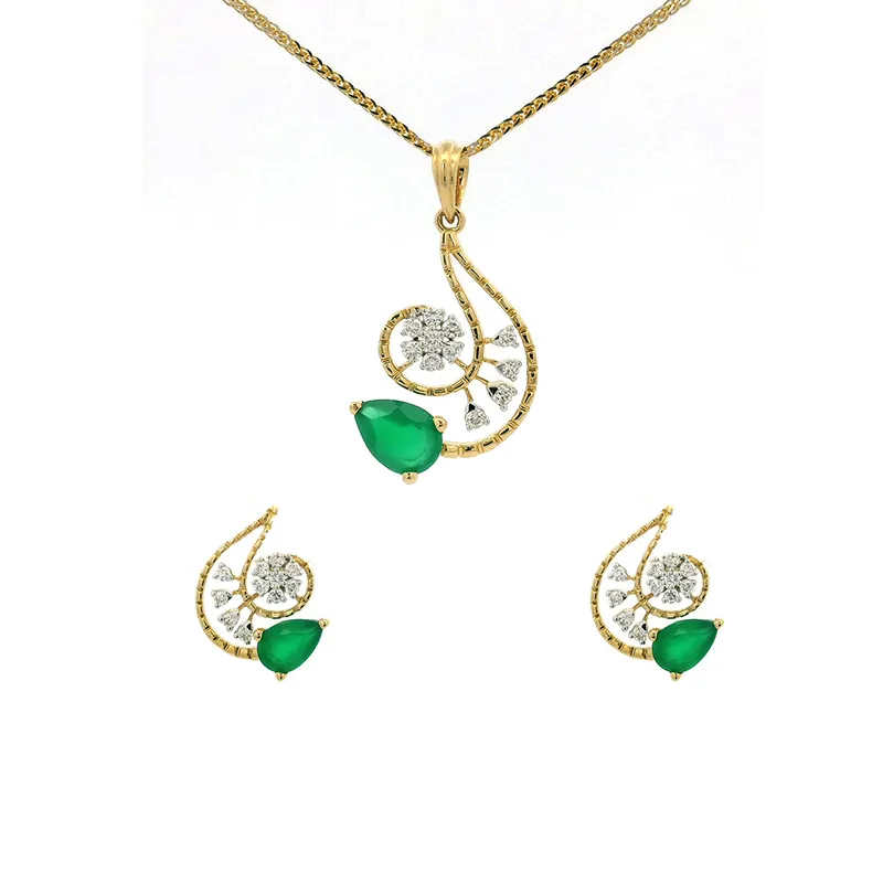 Delicate Pear drop Gold Diamond Pendant Set