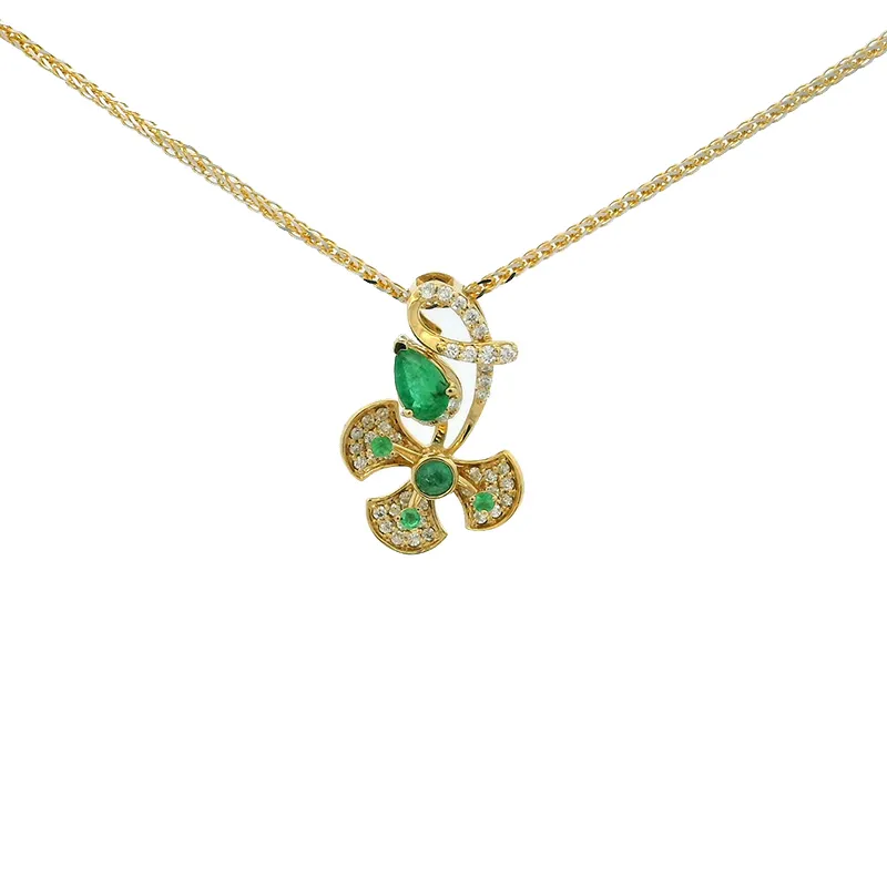 Emerald and Gold Diamond Pendant Set
