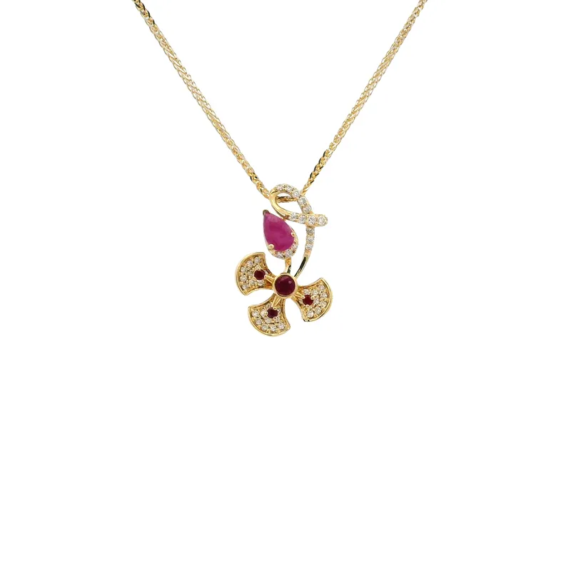 Floral Ruby Diamond Pendant Set