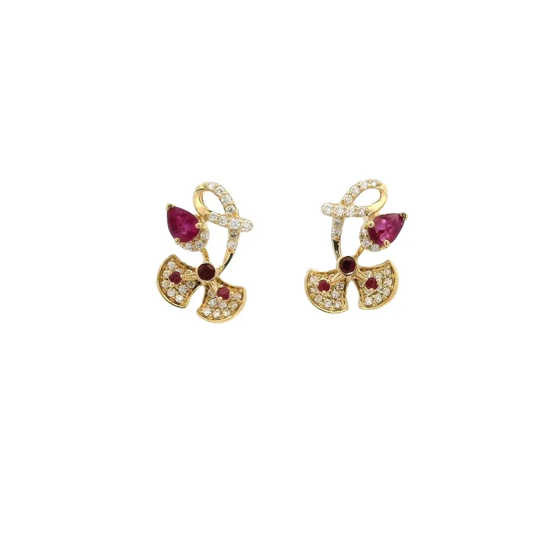 Floral Ruby Diamond Pendant Set
