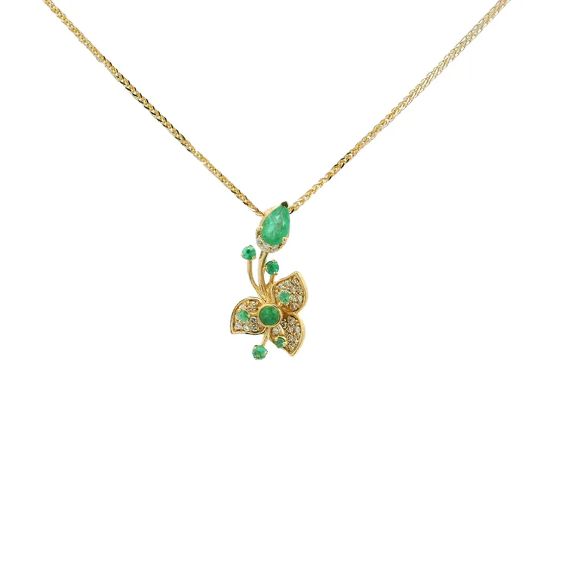 Emerald Diamond Pendant Set - Floral