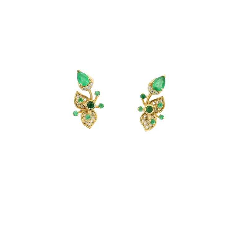 Emerald Diamond Pendant Set - Floral