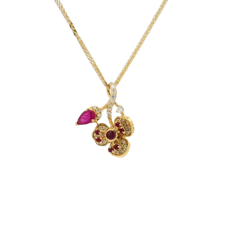 Floral Ruby Diamond Pendant Set