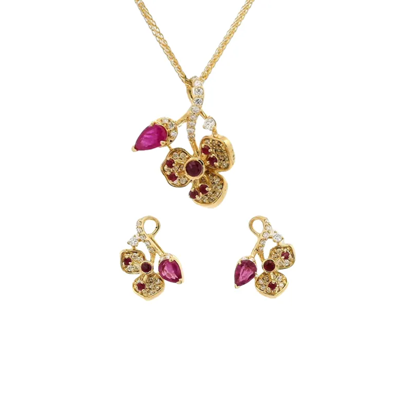 Floral Ruby Diamond Pendant Set