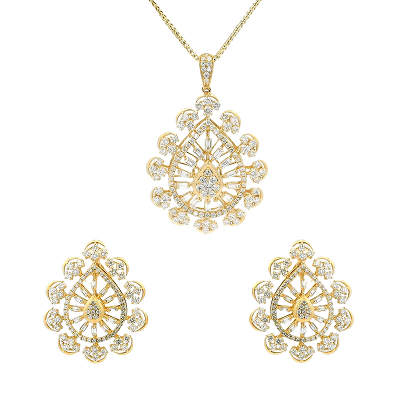 18K White and Yellow Gold Diamond Pendant & Earring set with 111  