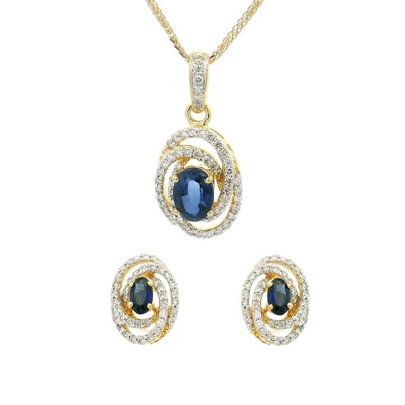 Sapphire and Diamond Pendant Set