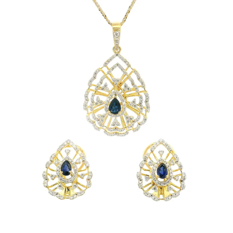 Sapphire and Diamond Pendant Set