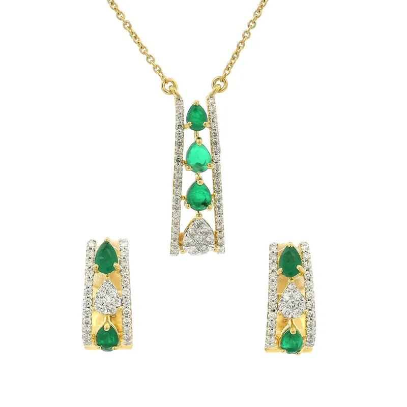 Emerald and Diamond Pendant Set